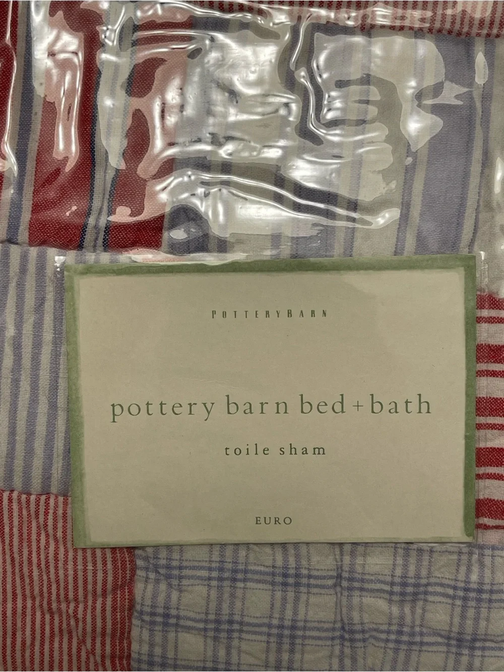 Pottery Barn Red, Blue & Cream Patchwork Quilted Shams (2) 26x26 Americana Vibes